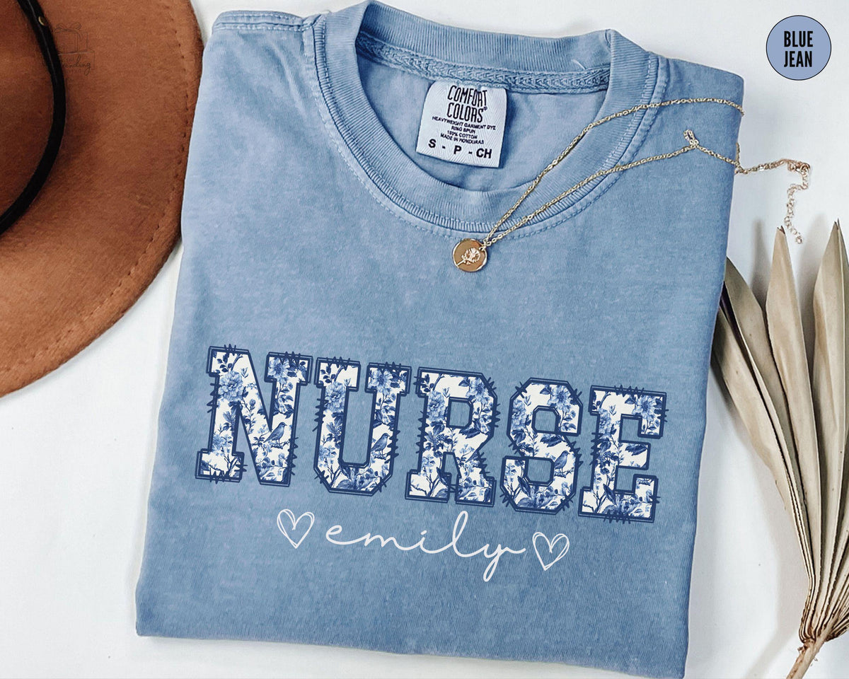 Custom Nursing Tee RN Personalized Nurse Graduation Gift Toile Nurse Name TShirt Chinoiserie Nurse Week Tee Graphic Tee – Feel-Good Design · Perfect For Daily Wear