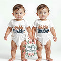 Double Trouble Twins Outfit Twins Matching Tee New Baby Gift Baby Shower Gift Idea Twin Baby Printed Vest Pregnancy announcement 1133 Graphic Tee – Everyday Comfort · Top Pick For Any Outfit