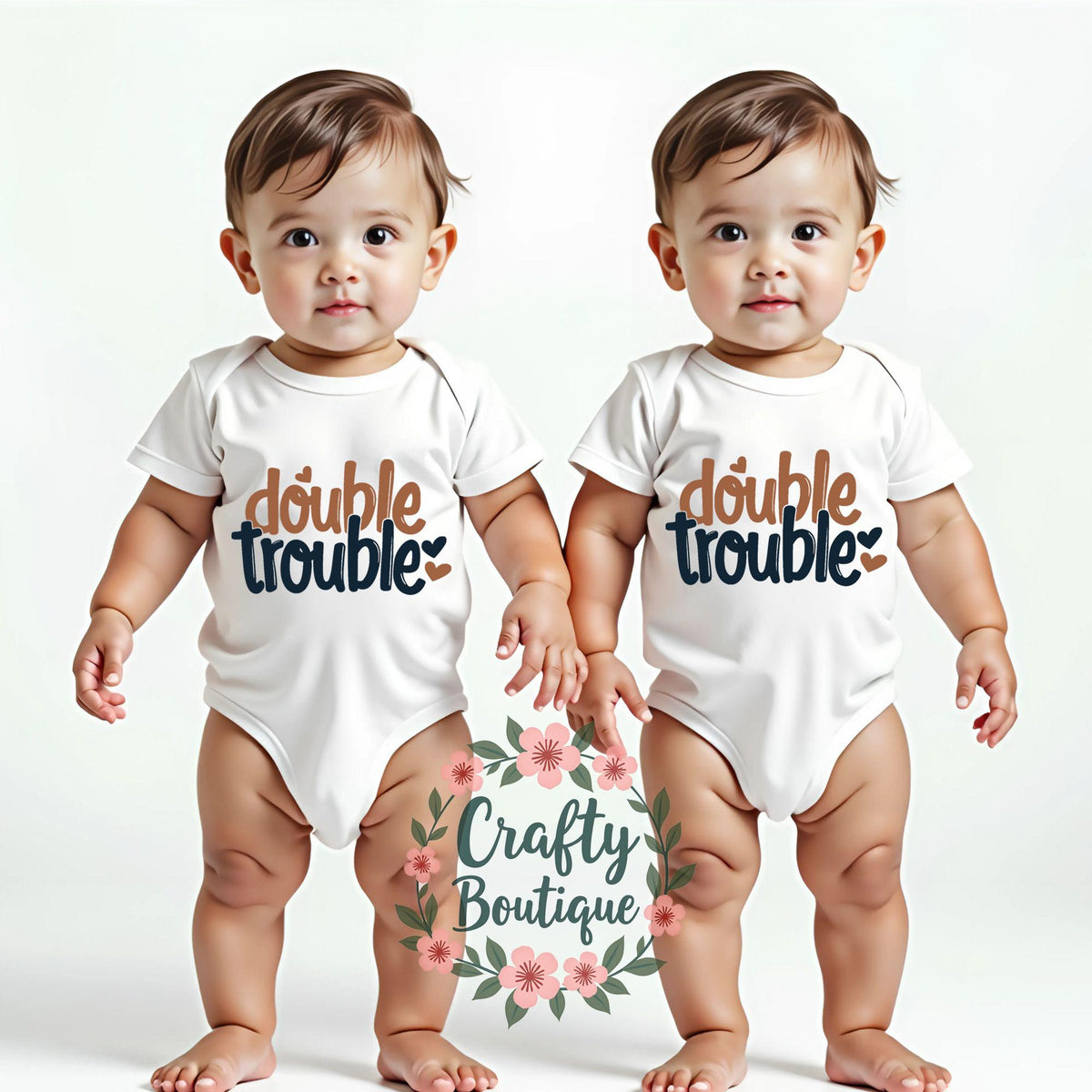 Double Trouble Twins Outfit Twins Matching Tee New Baby Gift Baby Shower Gift Idea Twin Baby Printed Vest Pregnancy announcement 1133 Graphic Tee – Everyday Comfort · Top Pick For Any Outfit
