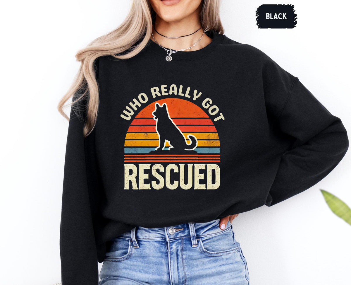 Retro Rescued Dog Sweatshirt Vintage Pet Lover Gift Animal Rescue Crewneck Jumper Unisex Fleece Pullover Dog Mom Apparel Sweatshirt – Easygoing Wear · High-Quality Print