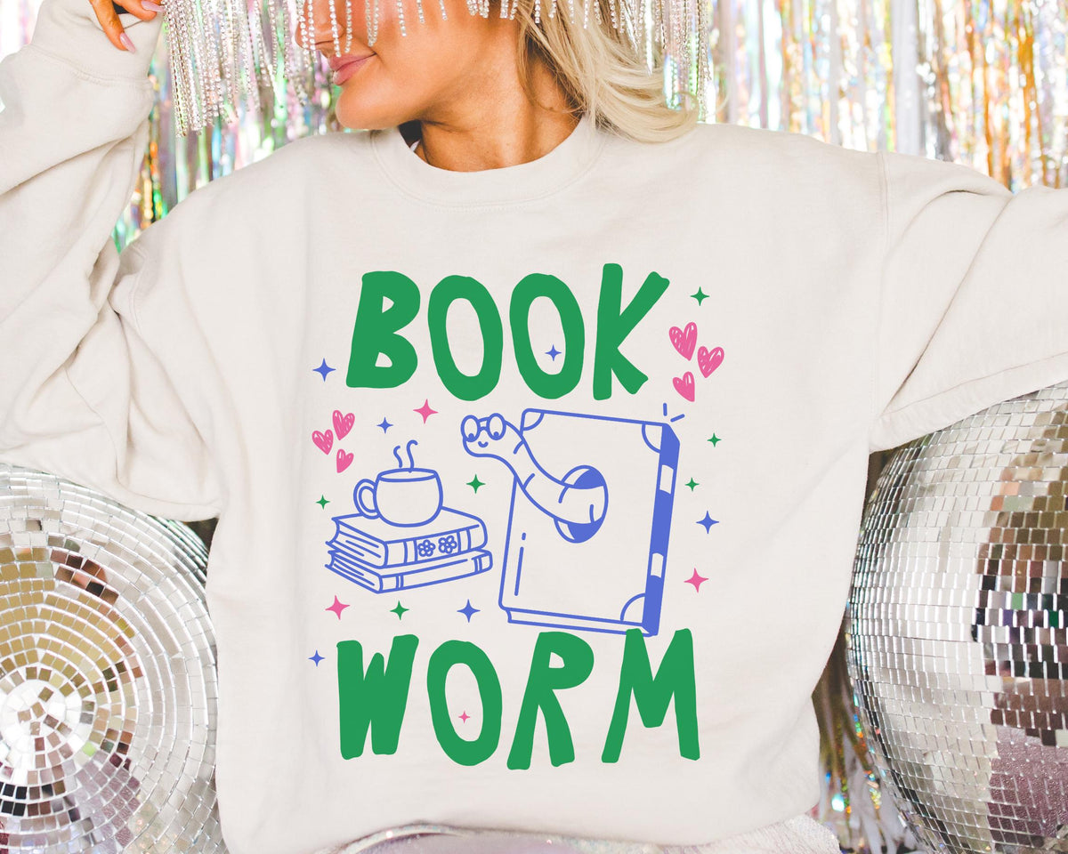 Cute Bookworm Sweatshirt Reading Teacher School Librarian Adorable Y2K 90s Aesthetic Book Lover Crewneck with Hearts Romance Reader Gift Sweatshirt – Easygoing Wear · Perfect For Daily Wear