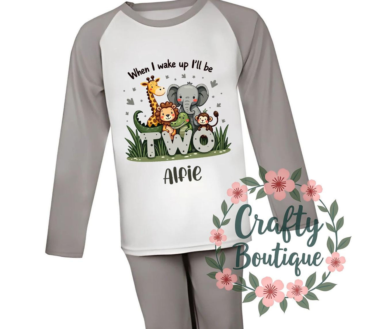 Second Birthday Gift Age 2 PJs When I Wake Up Birthday Pyjamas Jungle Theme Gift Comfy 2nd Baby Personalised Name Number Two 1038 Graphic Tee – Easygoing Wear · Must-Have Style