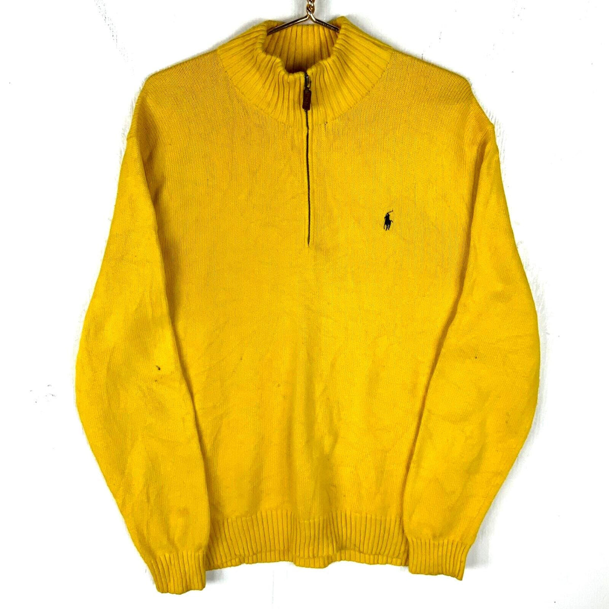 Vintage Polo Ralph Lauren Knit Sweater XL Yellow 14 Zip Graphic Tee – Soft Feel · Must-Have Style