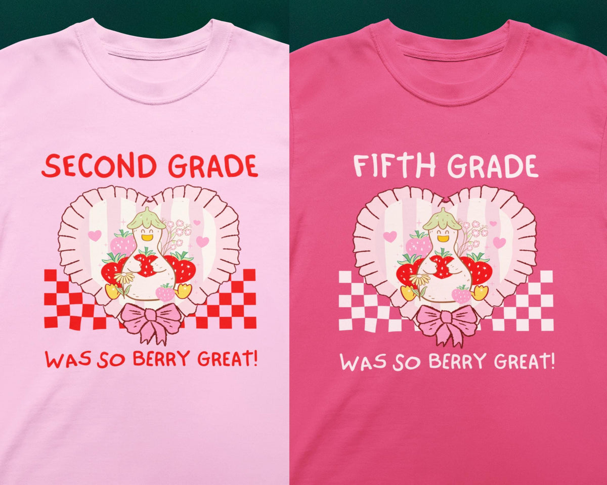 Last Day of School Teacher Tee Shirt with Silly Goose Holding Strawberries in a Heart Cute Matching First Grade Crew School Librarian Tee Graphic Tee – Easygoing Wear · Top Pick For Any Outfit