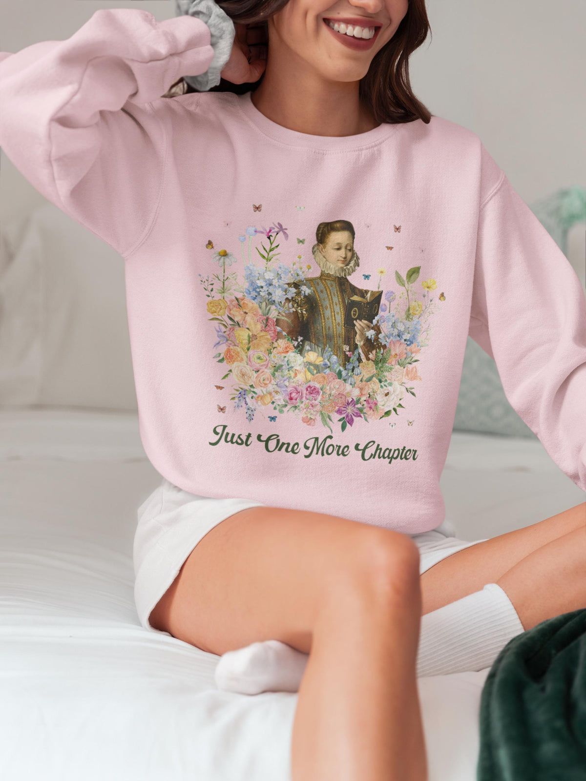 Just One More Chapter Medieval Book Lover Sweatshirt with Butterflies Floral Goblincore Reading Shirt for Librarian Romance Reader Gift Sweatshirt – Easygoing Wear · Top Pick For Any Outfit