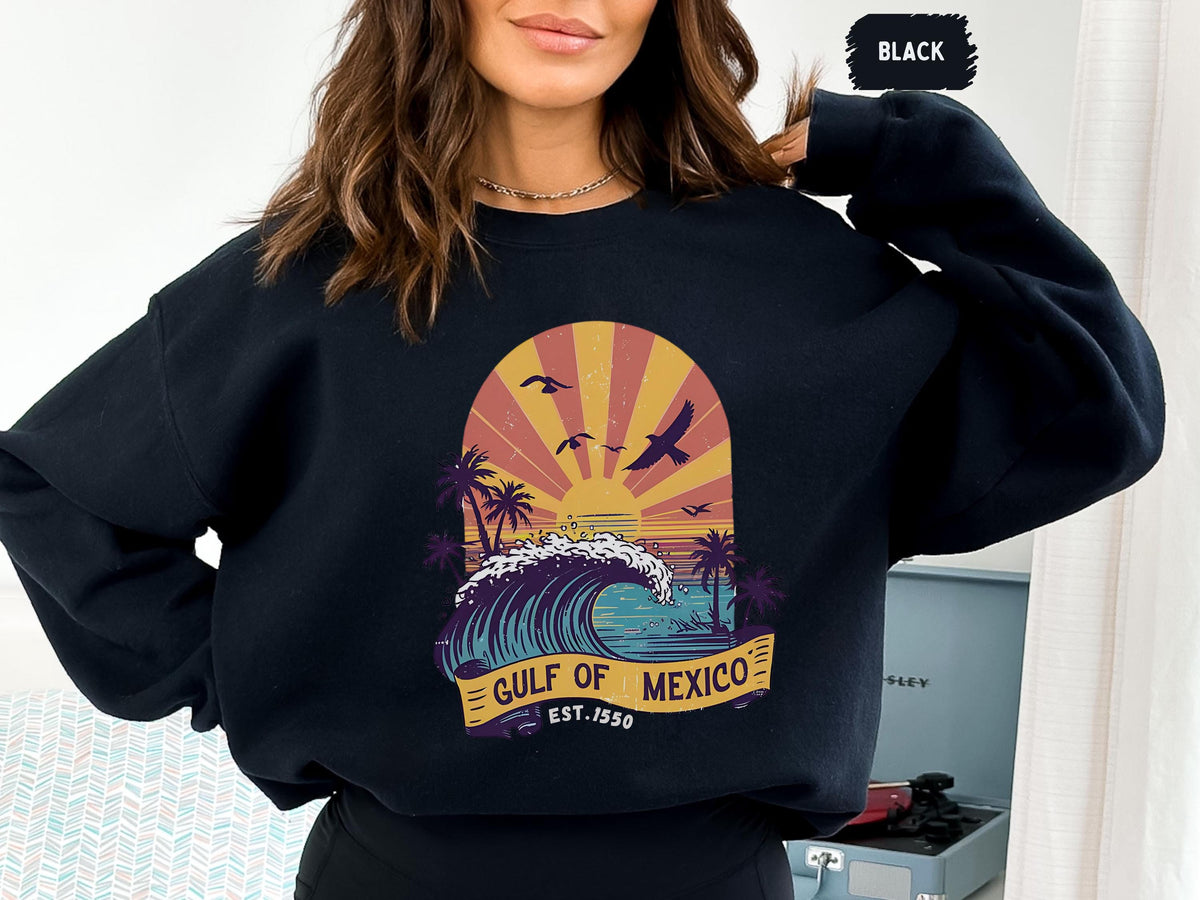 Vintage Gulf of Mexico Sweatshirt Retro Ocean Crewneck Jumper Coastal Vacation Pullover Nautical Beach Sweater Gulf Coast Apparel Sweatshirt – Aesthetic Look · Must-Have Style