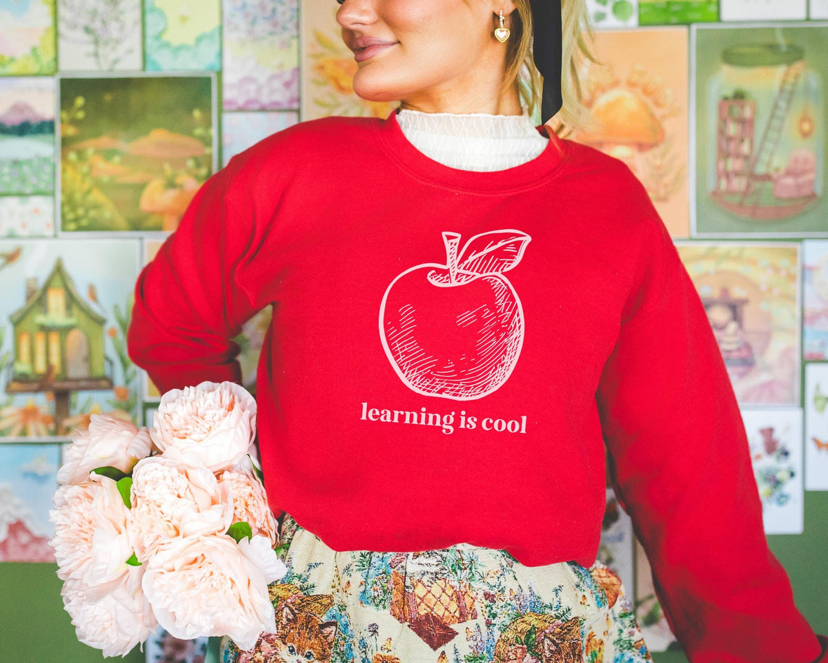 Teacher Appreciation Shirt Learning is Cool Funny Saying Sweatshirt with Cute Apple Kindergarten or High School Teacher Education Major Sweatshirt – Premium Graphic · Top Pick For Any Outfit