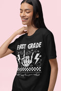 Last Day of School First Grade Shirt This Year Rocked Cute Rocker Skeleton Shirt First Grade Crew Teaching Assistant Class Dismissed Tee Graphic Tee – Fan Favorite · High-Quality Print