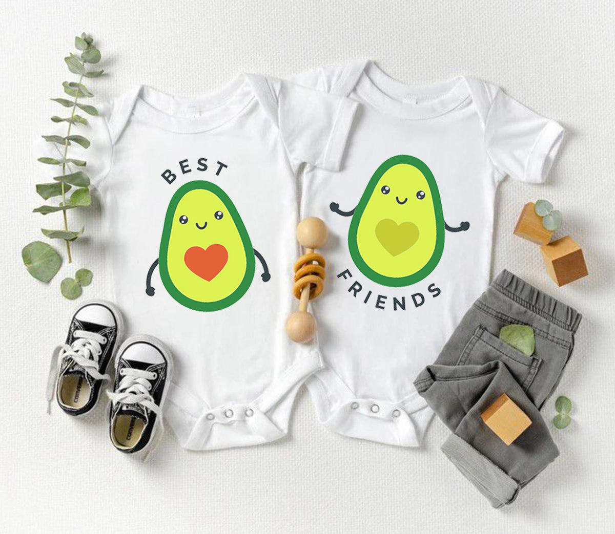 Avocado Twin Baby Bodysuits Best Friends Shirts Cute Best Friend Twin Baby T shirts Besties T shirts BFF Baby Bodysuits Avocado Couple Graphic Tee – Fan Favorite · Must-Have Style
