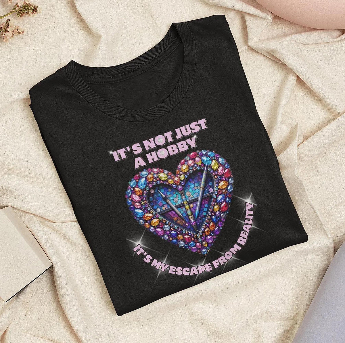 Diamond Painting Heart T shirt Free US Shipping Colorful Crystal Design Hobby Gift for Crafters Graphic Tee – Cozy Vibes · High-Quality Print