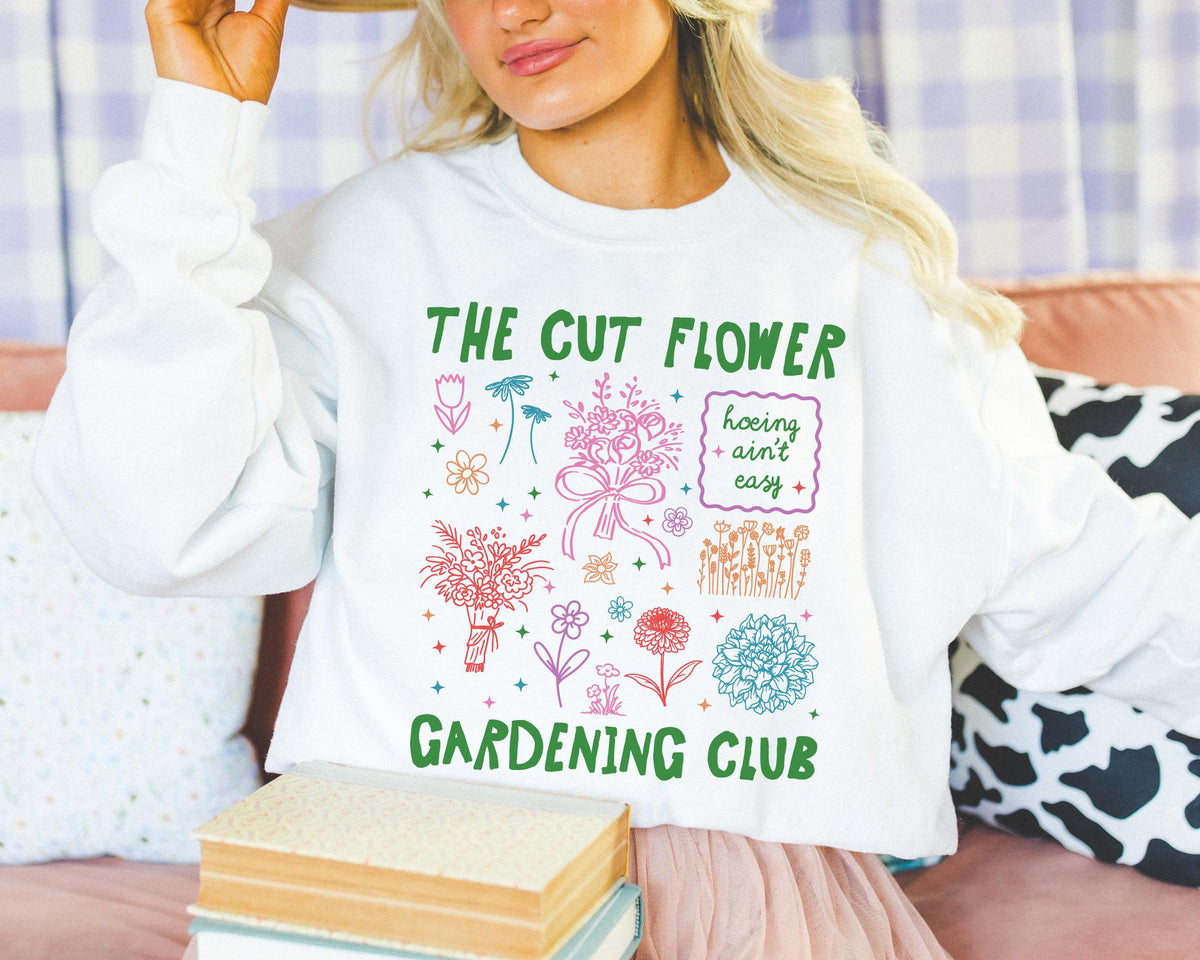 Cut Flower Gardening Sweatshirt Flower Farmer or Mom Who Grows Cut Garden Flowers Cute Gardening Crewneck with 90s Y2k Aeshetic Doodles Sweatshirt – Fan Favorite · Must-Have Style