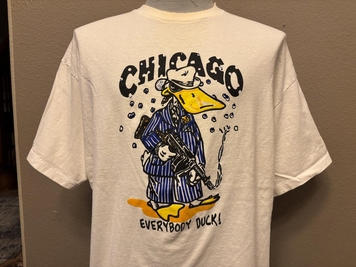 Vintage 90s Everybody Duck Chicago Gun Duck Tshirt XXL Graphic Tee – Aesthetic Look · Trending Graphic Apparel