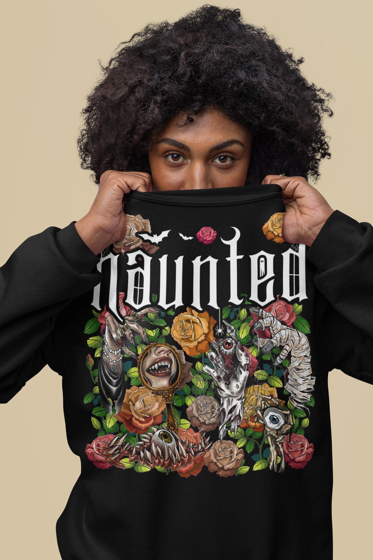 Haunted Goth Hoodie Monster Sweatshirt Ghost Boo Sweater Halloween Hoody Rose Spooky Jumper Gothic Graphic Tee Witch Garden Shirt Hoodie – Cozy Vibes · Trending Graphic Apparel