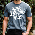 Men39s Steel Blue Bella Canvas 3001 Mockup T shirt Mockup 3001 Steel Blue Shirt Model Mockup Male Steel Blue Shirt Mockup Mens Blue Shirt Graphic Tee – Fan Favorite · Must-Have Style