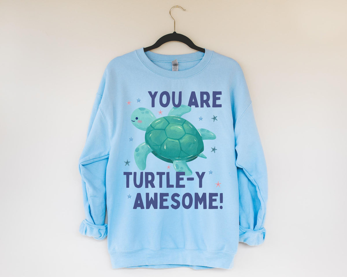 Kindergarten Teacher Sweatshirt Teacher Who Loves Turtles You Are Turtley Awesome Positive Affirmation Funny Science Teacher Crewneck Sweatshirt – Aesthetic Look · High-Quality Print