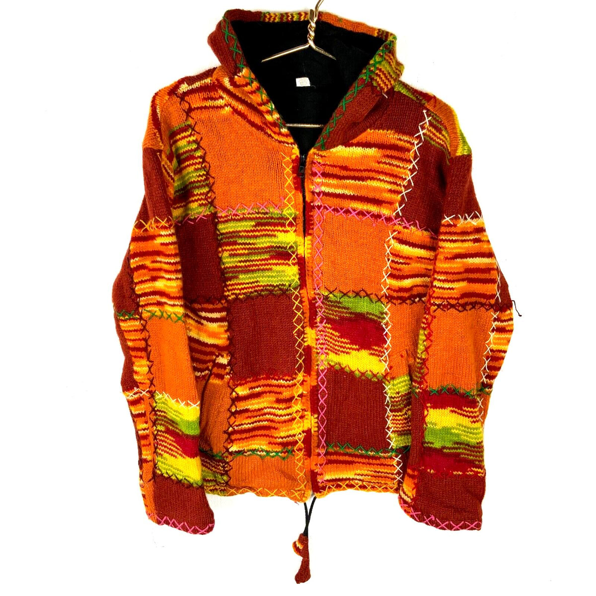 Grandma Knit Wool Sweater Womens Medium Orange Full Zip Pattern Graphic Tee – Cozy Vibes · High-Quality Print