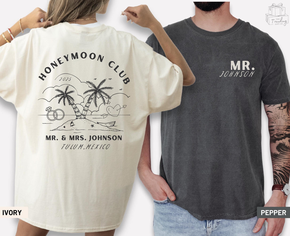 Mr and Mrs Shirts Custom Honeymoon Tee Personalized Just Married TShirt Couples Matching Comfort ColorsShirt His and Hers Newlywed Gift Graphic Tee – Easygoing Wear · Must-Have Style