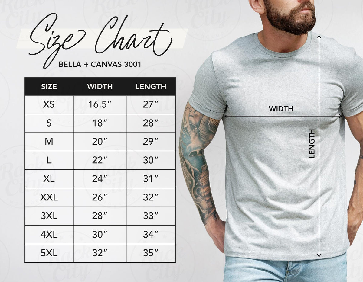 Men39s Bella Canvas 3001 Size Chart T Shirt Sizing Chart Bella Canvas 3001 Unisex Jersey TShirt Measurement Chart BC 3001 Gray Size Chart Jersey – Warm & Stylish · Perfect For Daily Wear