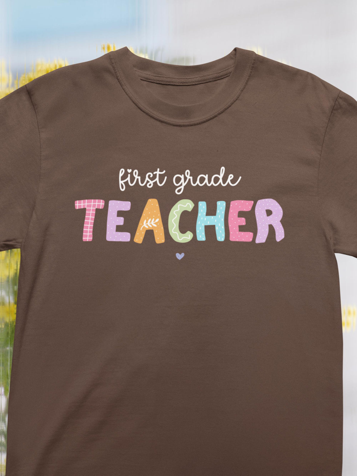 First Grade Teacher Tee Shirt First Grade Crew Cute First Day of School TShirt Colorful 90s Scrapbook Vibe New Teacher Congrats Gift Graphic Tee – Premium Graphic · Perfect For Daily Wear