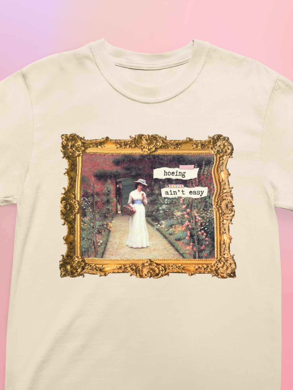 Hoeing Ain39t Easy Tee Shirt Funny Art History TShirt for Mom Who Loves 19th Century Art Flower Gardening Edmund Blair Leighton Painting Graphic Tee – Premium Graphic · Great Gift For Fans