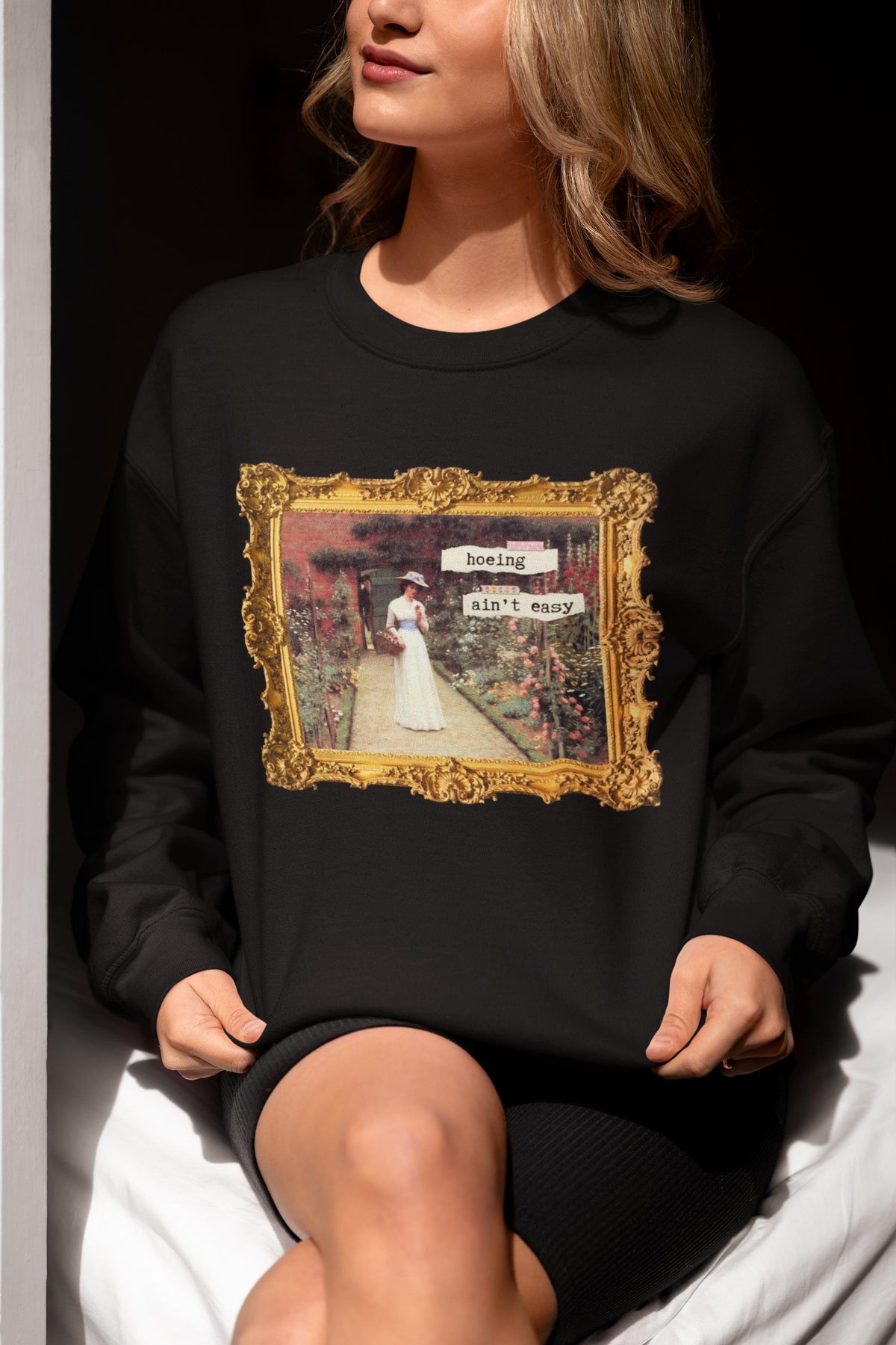 Hoeing Ain39t Easy Sweatshirt Funny Art History Shirt for Mom Who Loves 19th Century Art Flower Gardening Edmund Blair Leighton Painting Sweatshirt – Bold Style · Great Gift For Fans