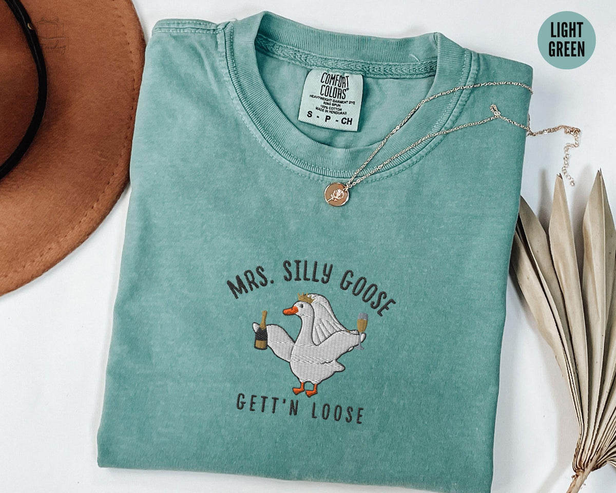 Embroidered Mrs Silly Goose Bride Shirt Comfort Colors Funny Goose Lover Tshirt Married Couple Matching Wedding Gift Luxury Bachelorette Graphic Tee – Premium Graphic · High-Quality Print