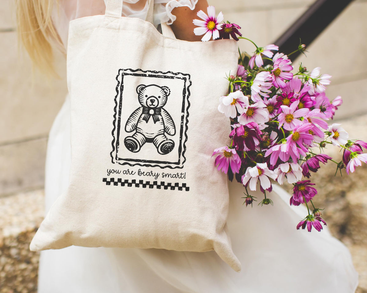 Positive Teacher Tote Bag with Kind Affirmation for Students You are Beary Smart Cute Animal Lover Tote for Kindergarten Crew First Grade Tote Bag – Easygoing Wear · Perfect For Daily Wear