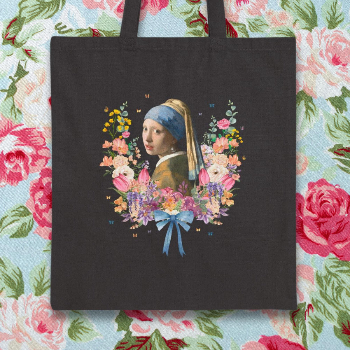 Girl with a Pearl Earring Johannes Vermeer Floral Collage with Butterflies Boho Art History Tote Bag Famous Painting Goblincore Gift Tote Bag – Premium Graphic · Trending Graphic Apparel
