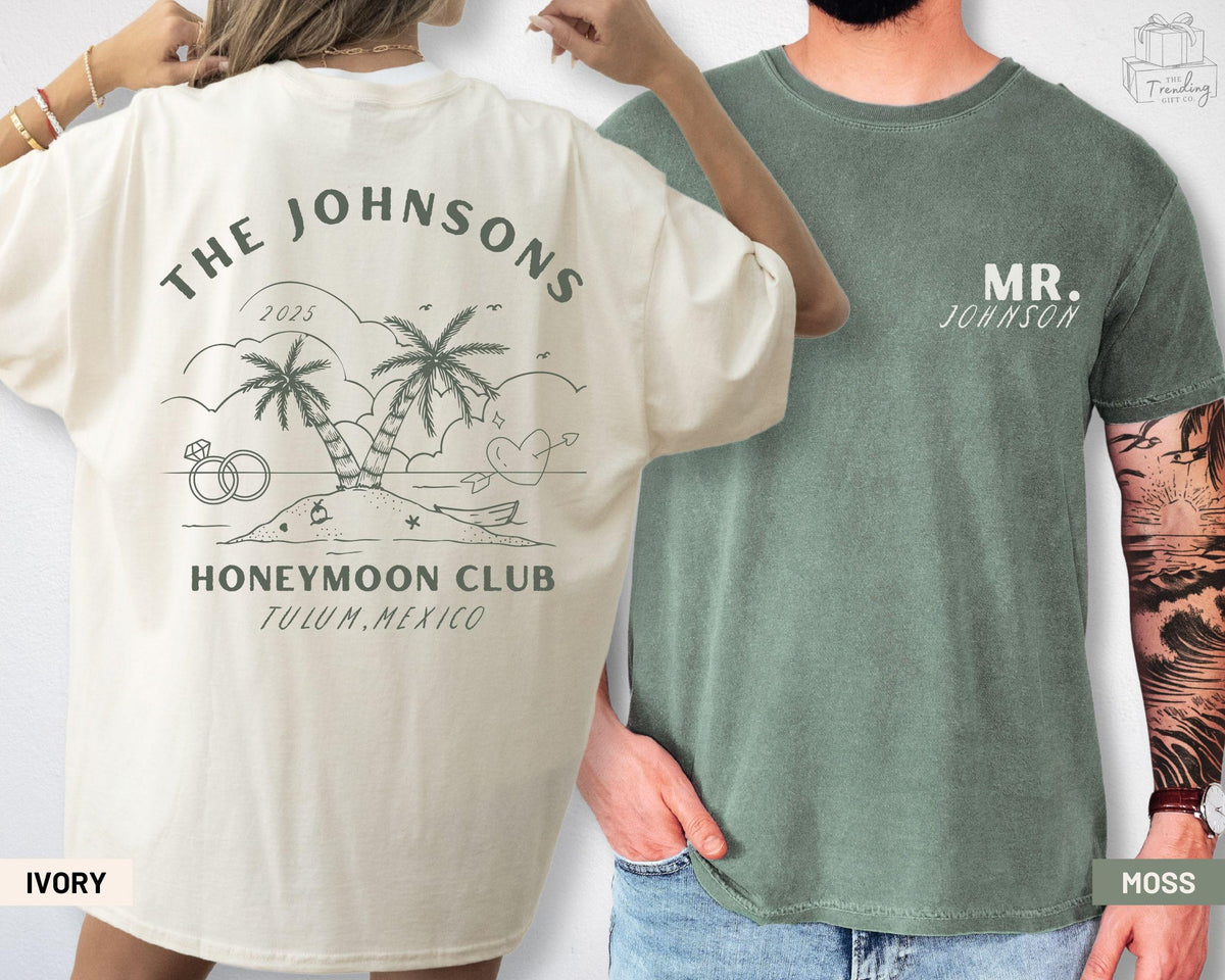 Custom Honeymoon Shirts Personalized Just Married TShirt Couples Matching Tee Custom location His and Hers Newlywed Gift Graphic Tee – Premium Graphic · Must-Have Style