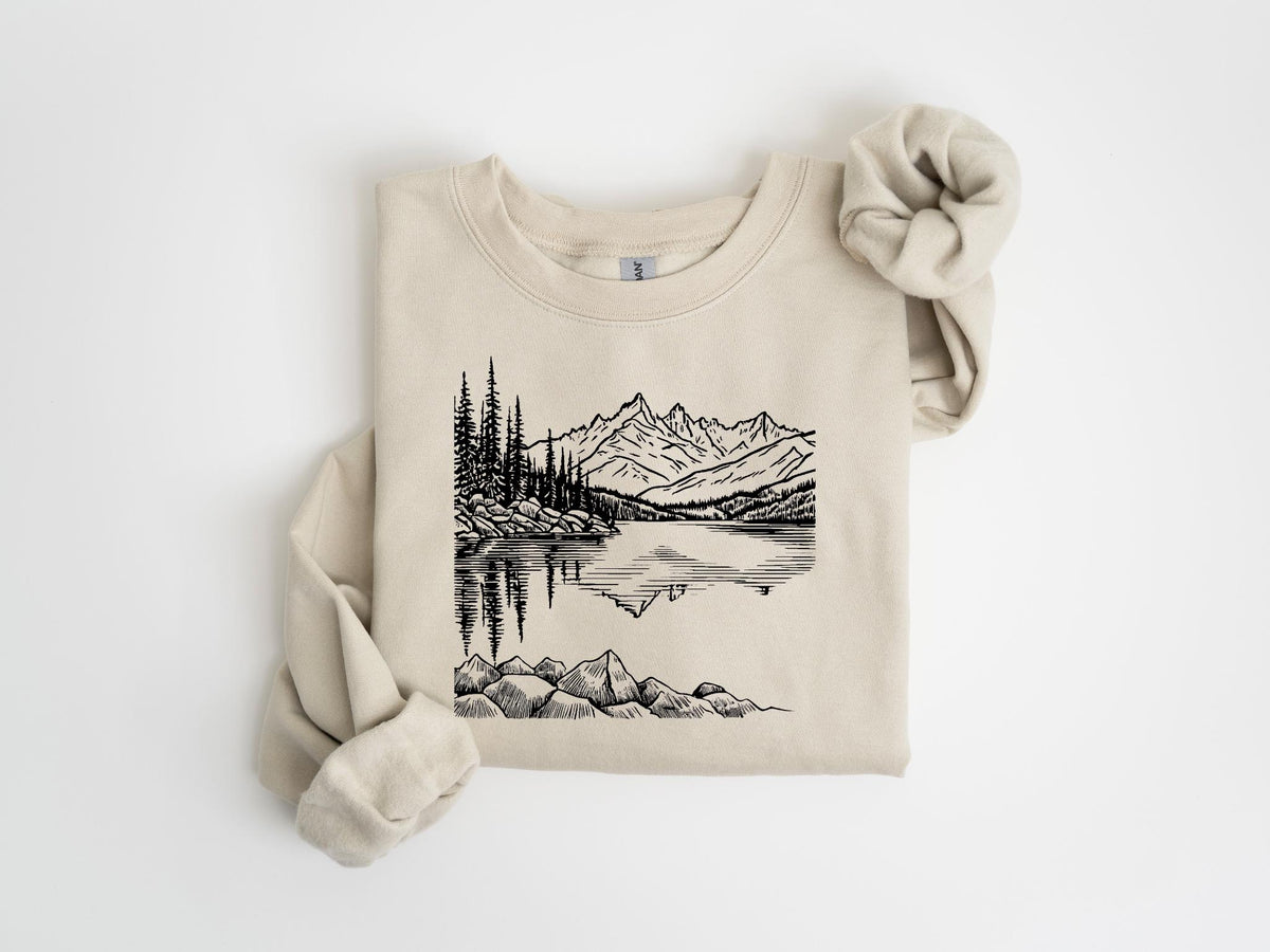 Retro Wilderness Scene Sweatshirt 9039s Nineties Vintage PNW Wanderer Explorer Outdoor Lover Nature Boho Unisex Crewneck Sweatshirt Sweatshirt – Warm & Stylish · High-Quality Print