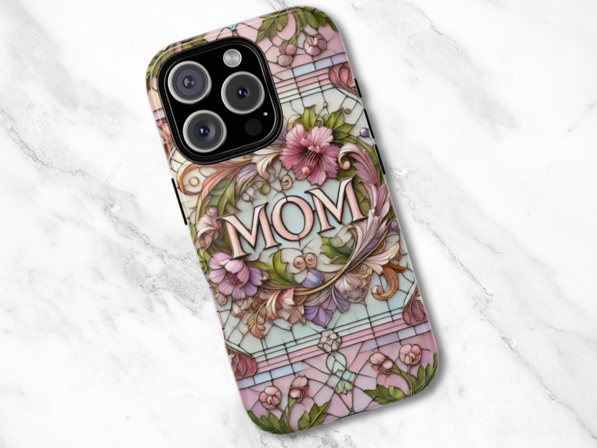 Faux Stained Glass iPhone Case for Mom Floral Aesthetic Unique Gift for Mother39s Day Feminine Phone Cover Flower Illusion Design for iOS Graphic Tee – Warm & Stylish · Perfect For Daily Wear