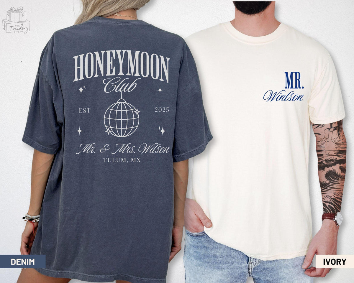 Custom Honeymoon Mr and Mrs Shirts Personalized Just Married TShirt Couples Matching Tee His and Hers Newlywed Gift Graphic Tee – Warm & Stylish · Great Gift For Fans