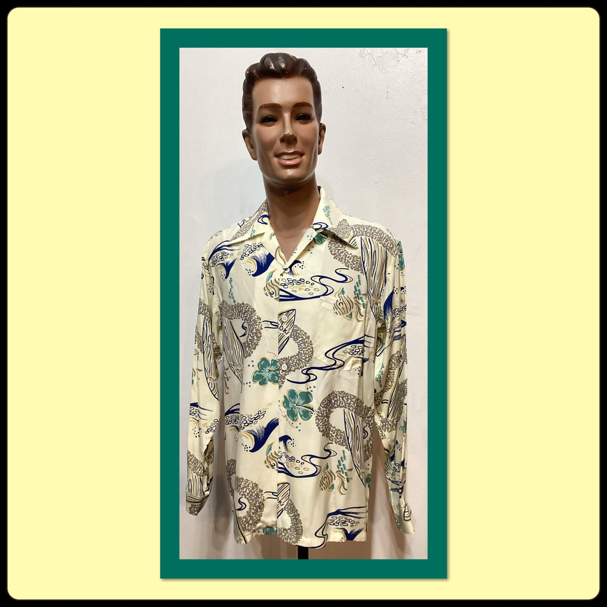 Vintage 194039s reproduction rayon long sleeve Hawaiian shirt by Kona Bay Graphic Tee – Aesthetic Look · Trending Graphic Apparel
