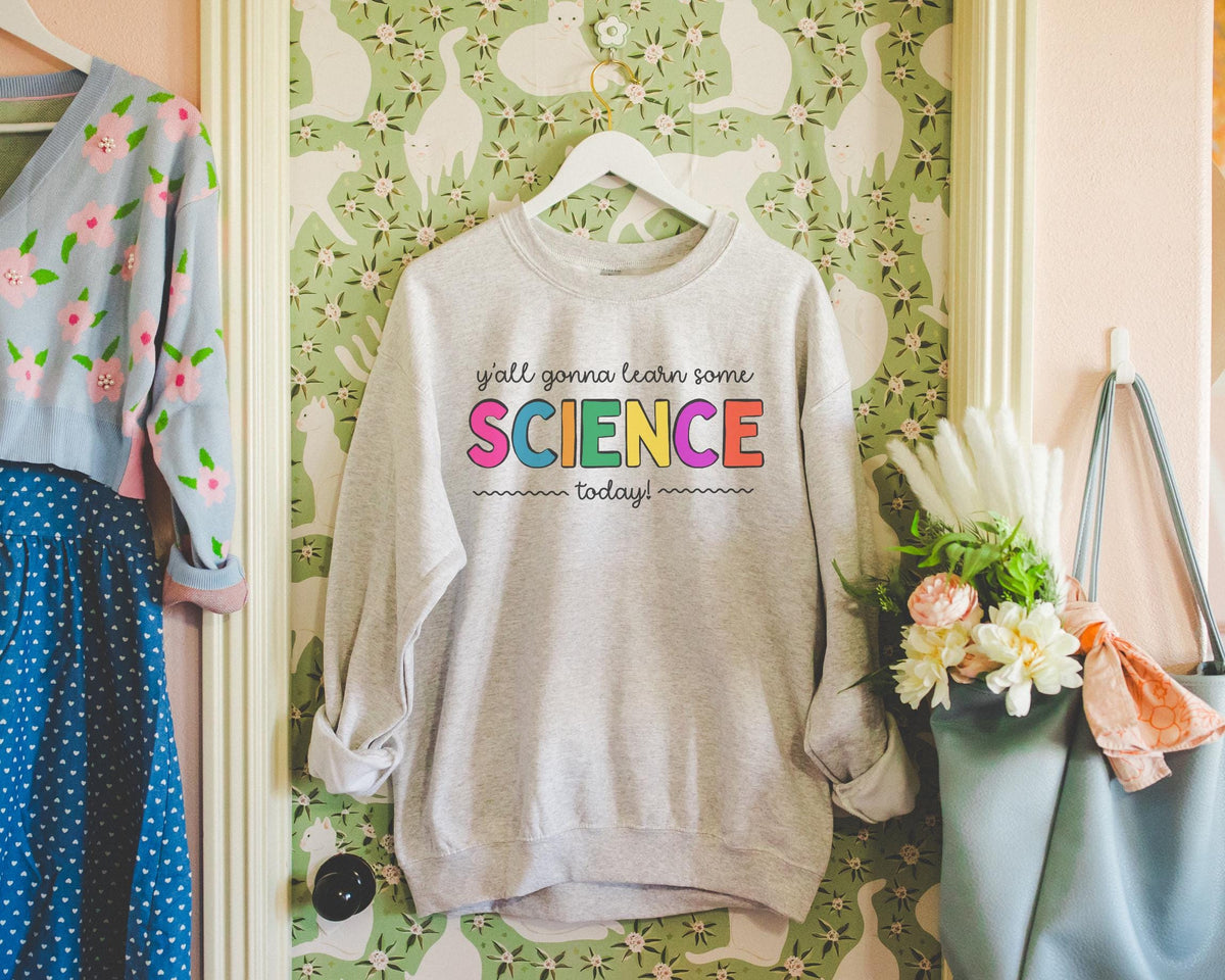 Science Teacher Sweatshirt Colorful Letters Shirt for Scientist Biology Teacher Teacher Appreciation Gift Chemisty Professor Crewneck Sweatshirt – Warm & Stylish · Great Gift For Fans