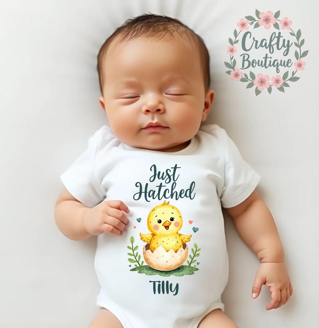 New Baby Outfit Just Hatched Baby Grow Easter Sleep Suit Romper Gift Bib Newborn Set Name Announcement Printed Newborn Outfit 1130 Graphic Tee – Aesthetic Look · Trending Graphic Apparel