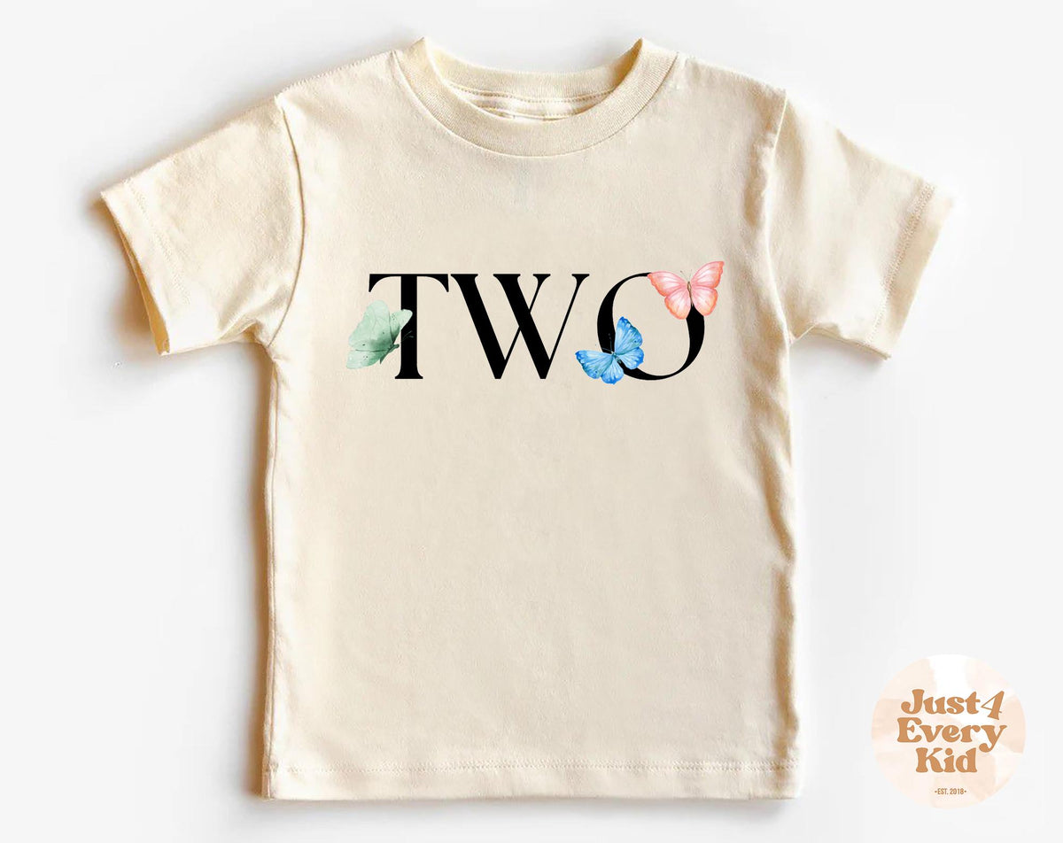 TWO Shirt Second Birthday Shirt Birthday Girl Shirt 2nd Birthday Outfit Second Birthday Kids Shirt Butterflies T shirt Two Year Old Graphic Tee – Aesthetic Look · High-Quality Print
