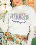 Fourth Grade Teacher Tee Shirt with Flowers Soft Girl Style Letters Teach Fourth Grade 90s Scrapbook Vibe Fourth Grade Crew Matching Tee Graphic Tee – Premium Graphic · Top Pick For Any Outfit