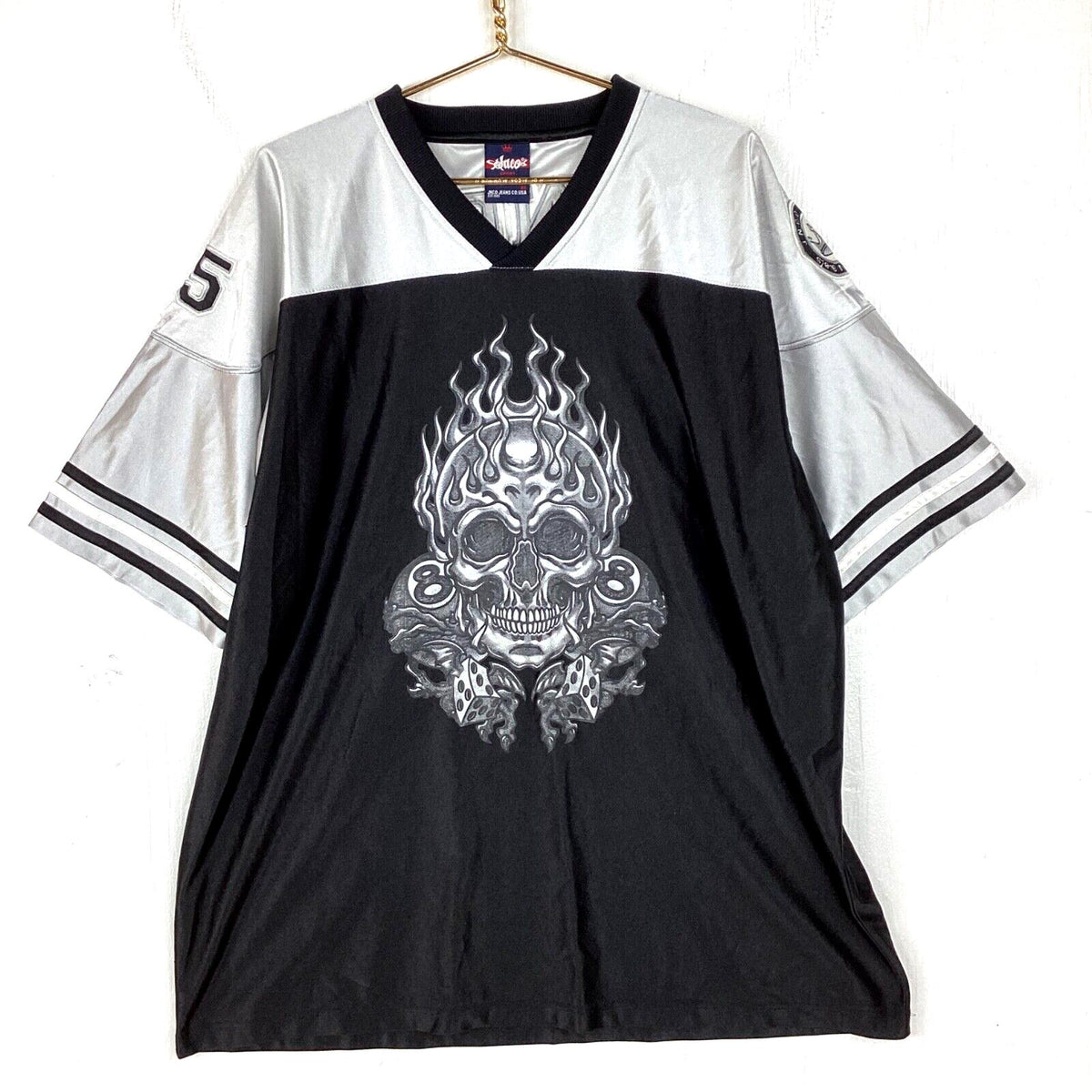 Vintage Y2K Jnco Jeans Jersey Size XL Black Skull Flames Dice VNeck Pullover Jersey – Premium Graphic · Must-Have Style