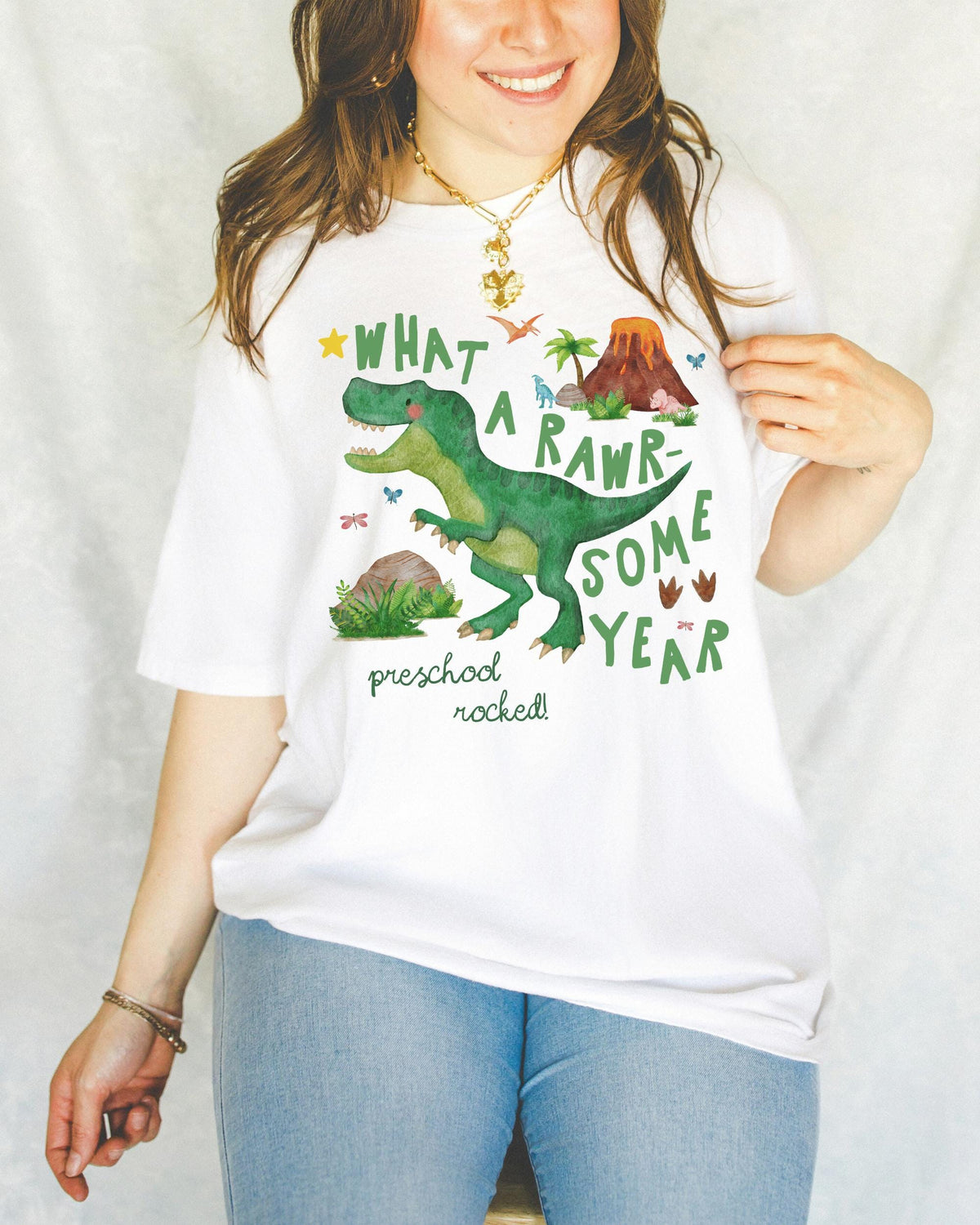 Last Day of School Preschool Teacher Tee Shirt with Dinosaur What a RawrSome Year Funny Saying Class Dismissed TShirt for Preschool Crew Graphic Tee – Fan Favorite · High-Quality Print