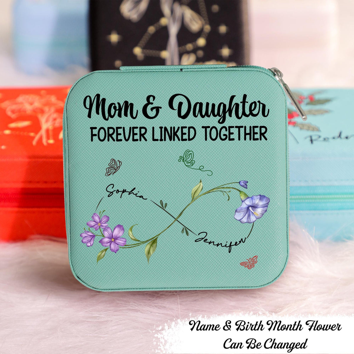 Custom Birth Flower Jewelry Box Mom And Daughter Forever Linked Together Bridal Shower Gift Travel Jewelry Box Bridesmaid Wedding Gift Graphic Tee – Fan Favorite · High-Quality Print