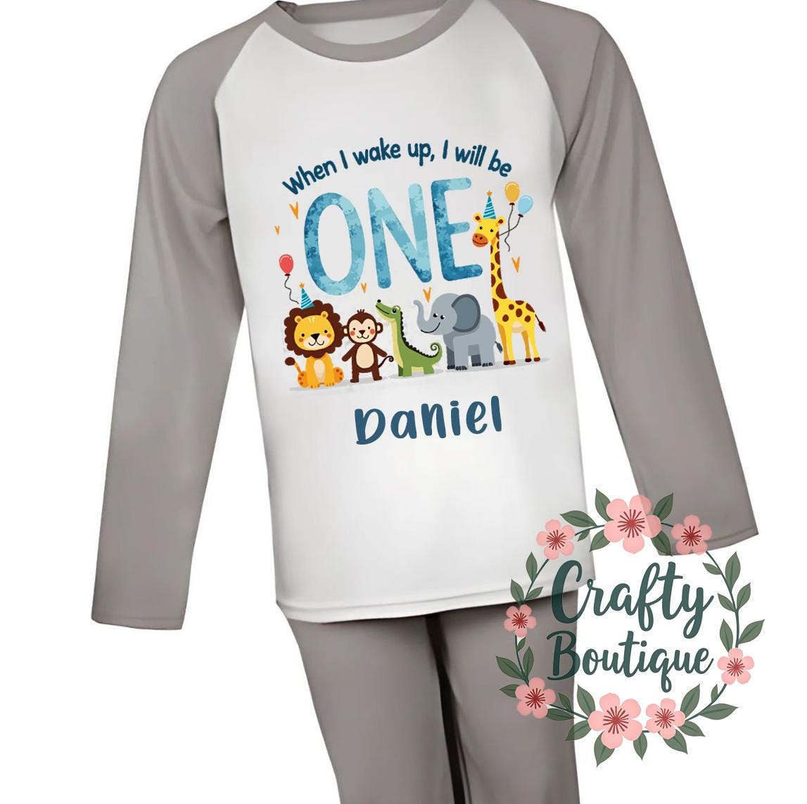 When I Wake Up I Will Be One PJs 1st Birthday Pajamas Sleep Suit Baby Grow First Birthday Pyjamas Nightwear Gift Cute Jungle Animals 1016 Graphic Tee – Soft Feel · Trending Graphic Apparel