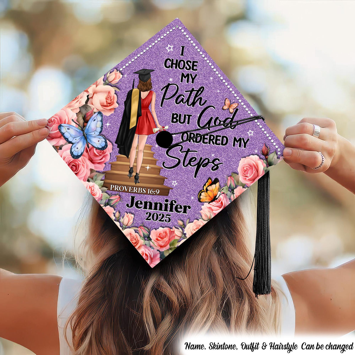 Custom Personalized Graduation Cap Topper I Choose My Path God Ordered My Steps Christian Cap Decoration For Her Religious Gift For Women Graphic Tee – Premium Graphic · Top Pick For Any Outfit