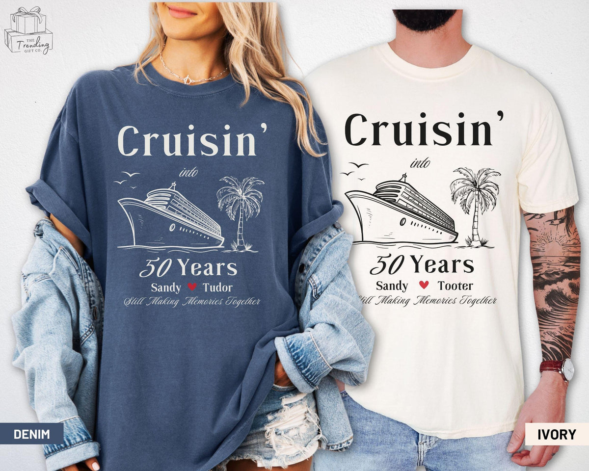 Personalized Anniversary Cruise Shirts Cruising Couple Tees Custom Couple Gifts 50th Wedding Anniversary Matching Couple Vacation Tshirts Graphic Tee – Premium Graphic · Top Pick For Any Outfit