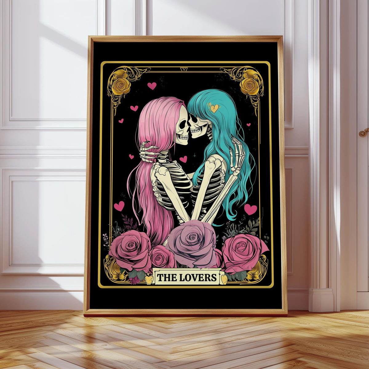 Lesbian Art Print The Lovers Tarot Card Skeleton Sapphic Poster Bisexual Dorm Decor Subtle Pride Wall Art Queer Couple Anniversary Gift Graphic Tee – Aesthetic Look · High-Quality Print