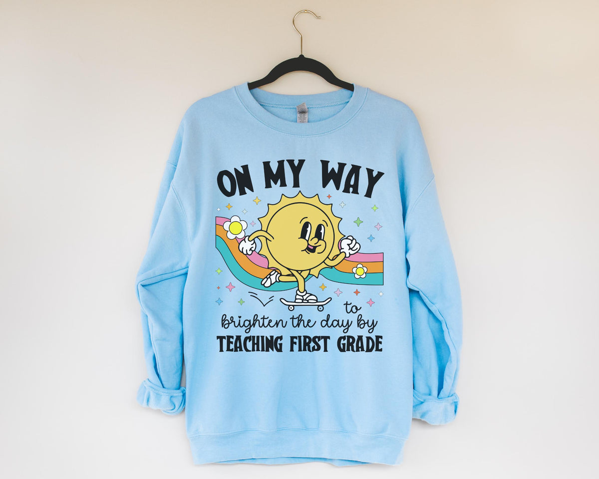 First Grade Teacher Sweatshirt Matching First Grade Crew Shirt for First Day of School Groovy Retro Aesthetic Teacher Appreciation Gift Sweatshirt – Feel-Good Design · Trending Graphic Apparel