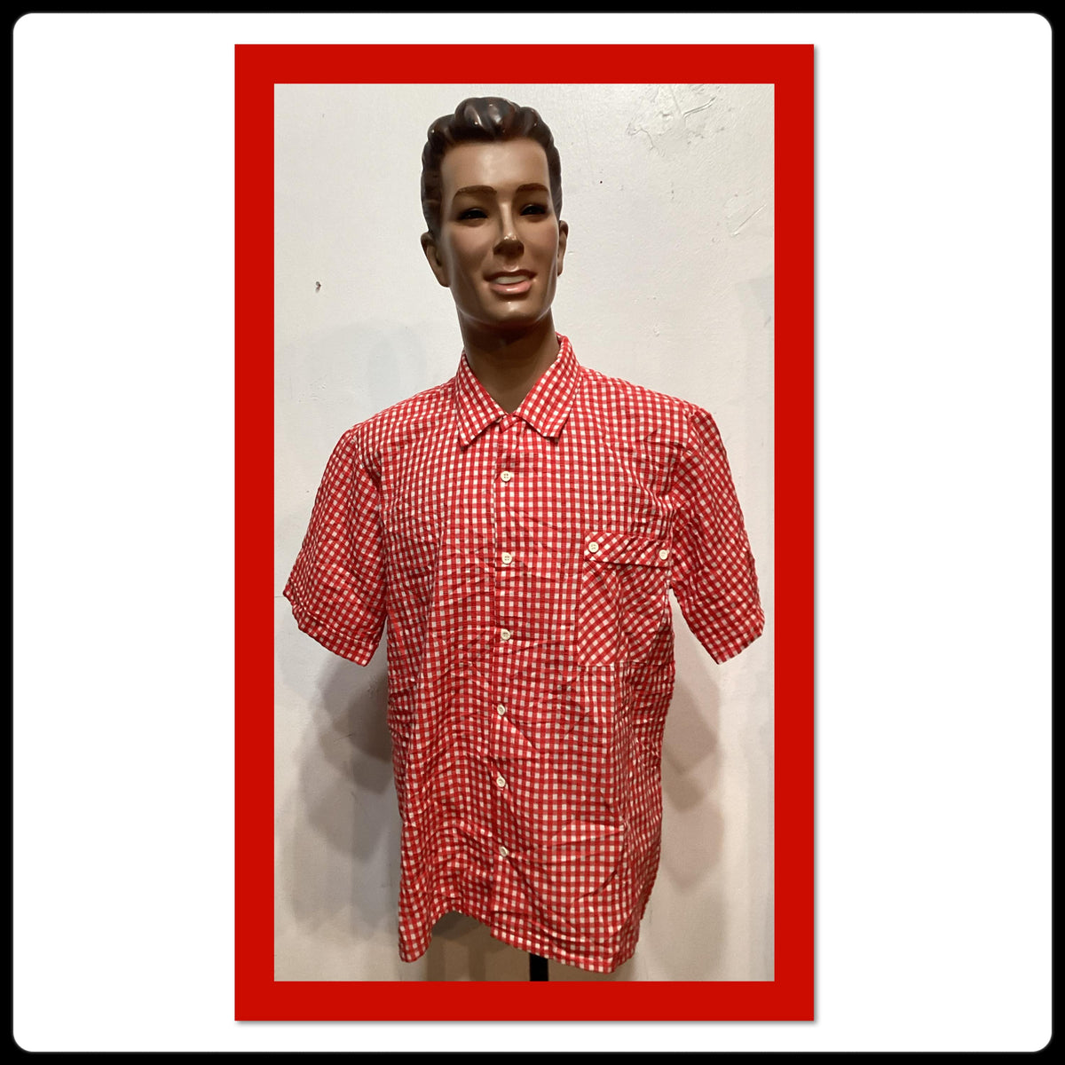 MV019 Vintage 195039s style seersucker checkered shirt by Da Vinci Size X Large Graphic Tee – Easygoing Wear · Trending Graphic Apparel