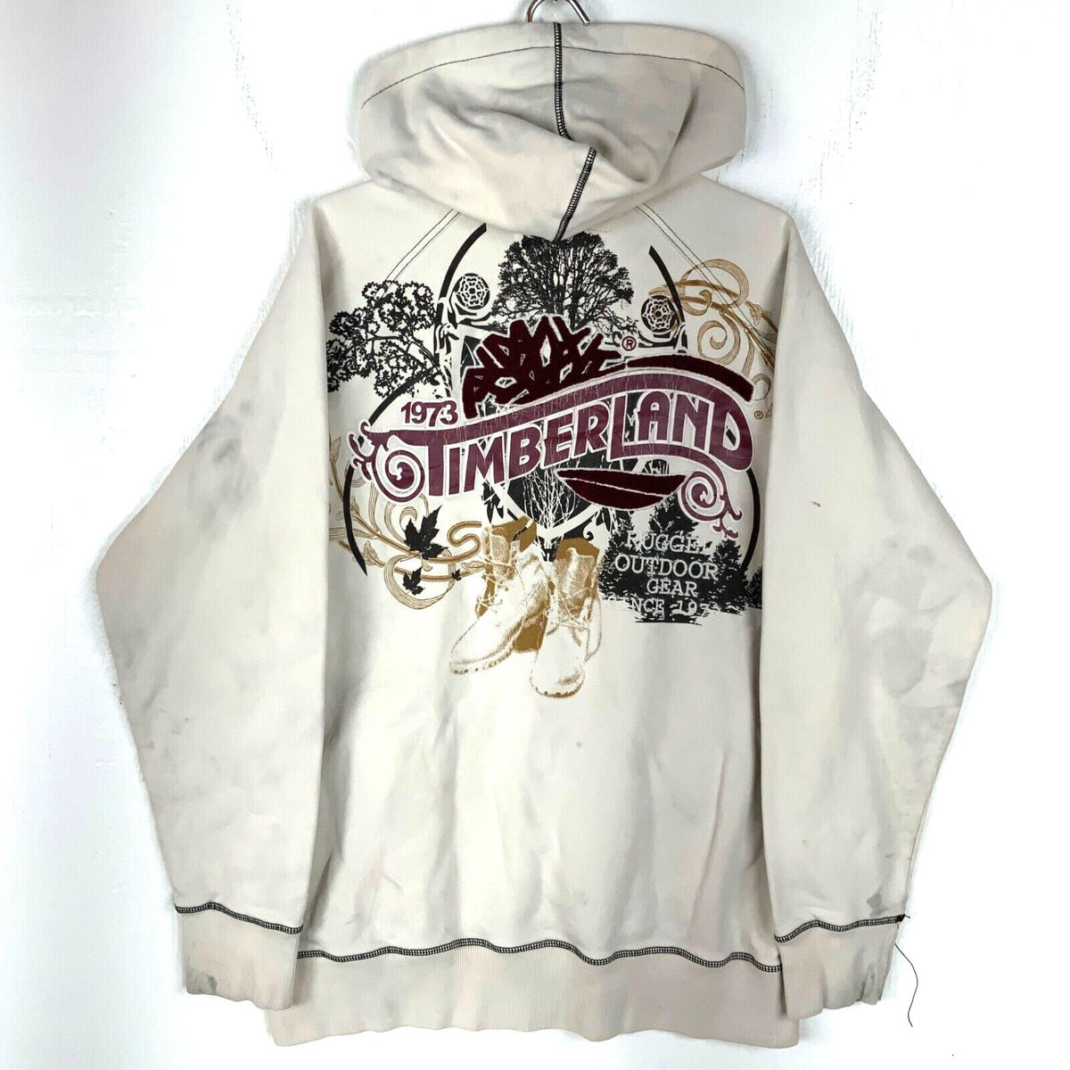 Y2K Timberland Sweatshirt Hoodie Large White Full Zip Relaxed Fit Distressed Hoodie – Everyday Comfort · High-Quality Print