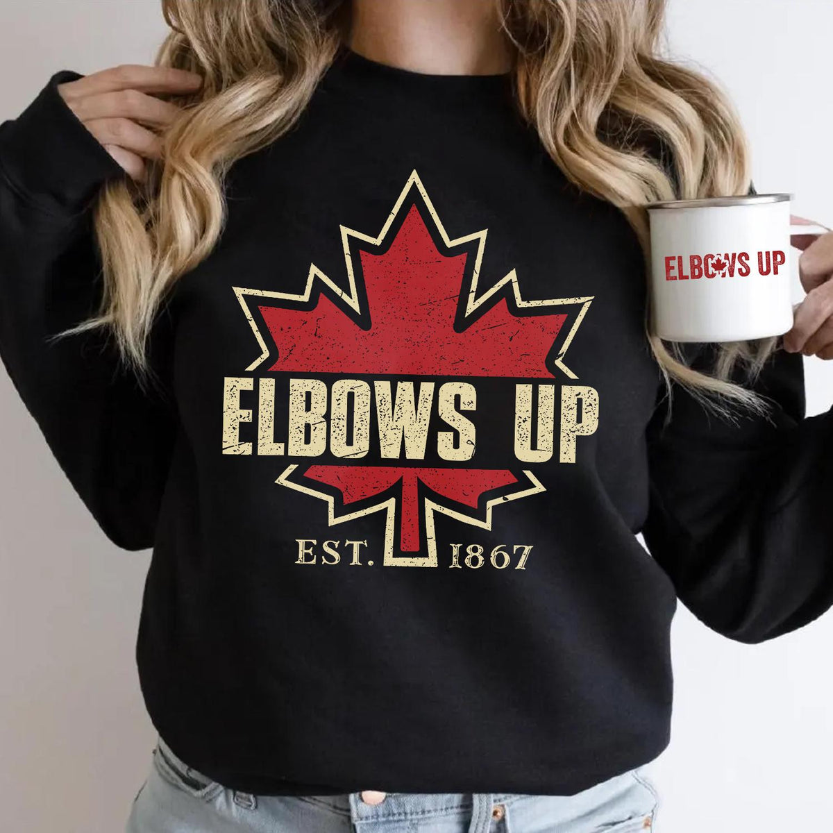 Elbows Up Canada Hooded Sweatshirt Proud Canadian Hoodie Cozy Unisex Hoodie True North Hoodie Great for Canadian Events Hoodie – Feel-Good Design · Trending Graphic Apparel