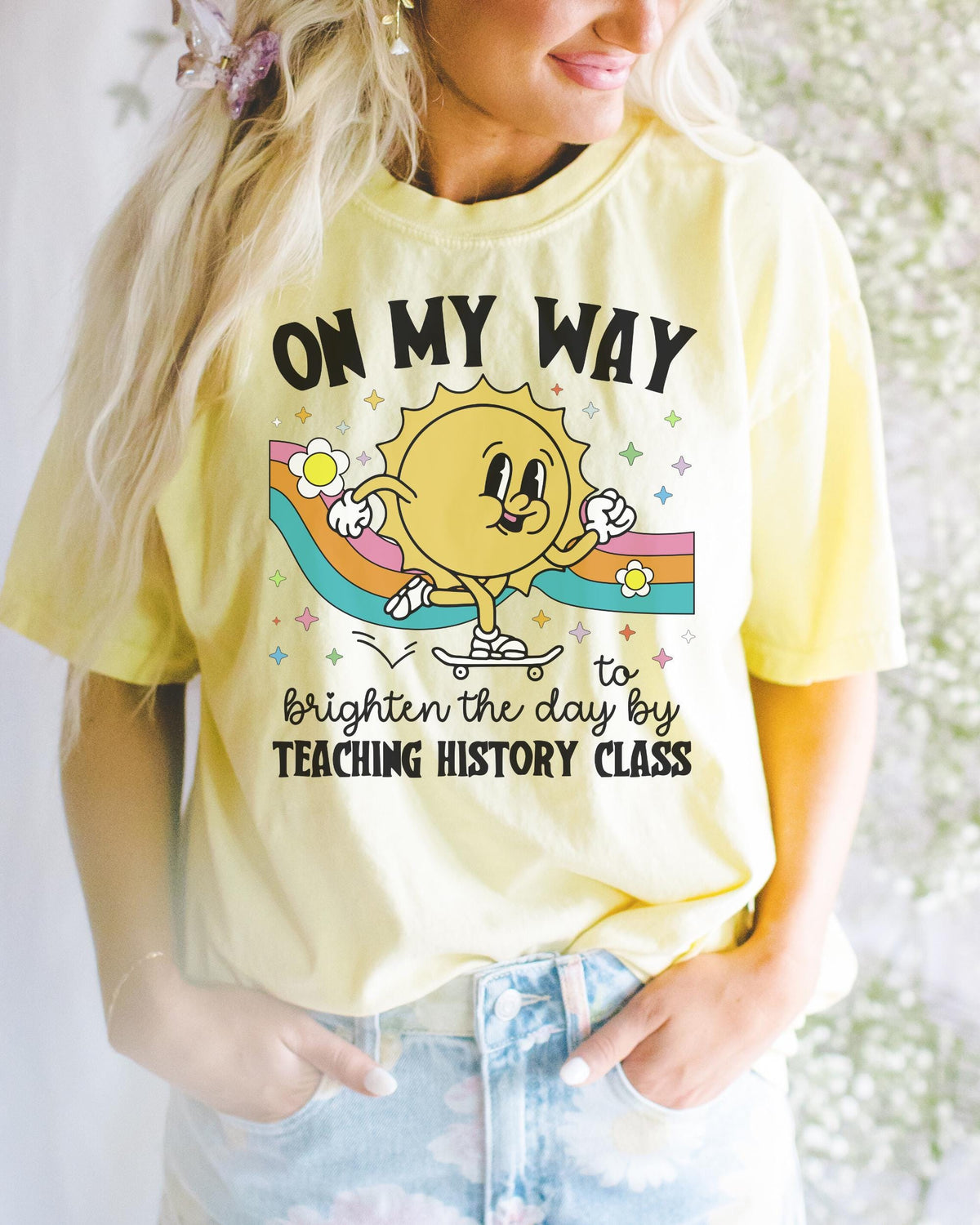History Teacher Tee Shirt History Professor TShirt with Groovy Retro Vibe Cute Historian Present with Flowers Teaching Assistant Gift Graphic Tee – Everyday Comfort · Top Pick For Any Outfit