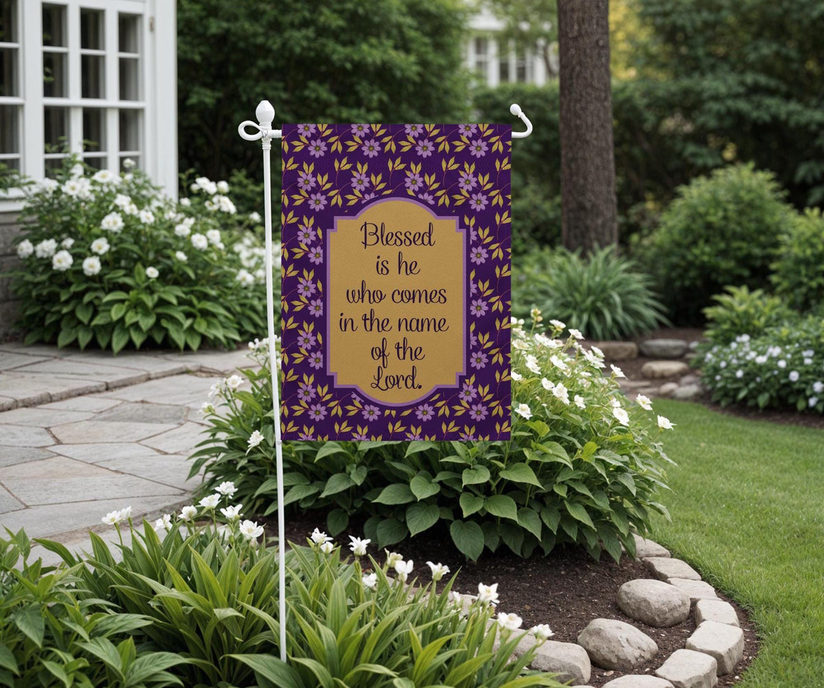 Religious Easter Garden Flag Blessed is He Psalm 118 26 Garden Decor Bible Quote Yard Art Easter Yard Decor Christian Yard Decor Graphic Tee – Everyday Comfort · Great Gift For Fans